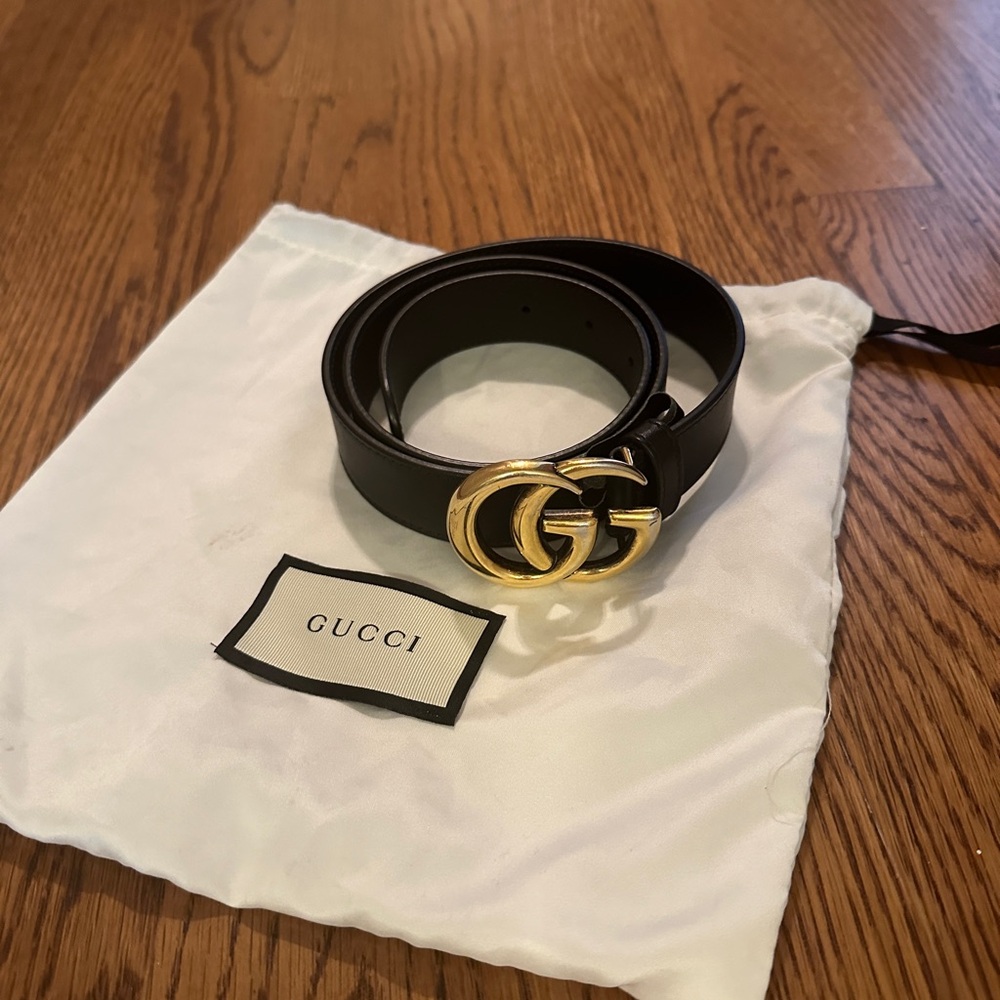 Gucci Marmont GG Black Leather Belt 30mm x 80mm with Gold Double G Buckle